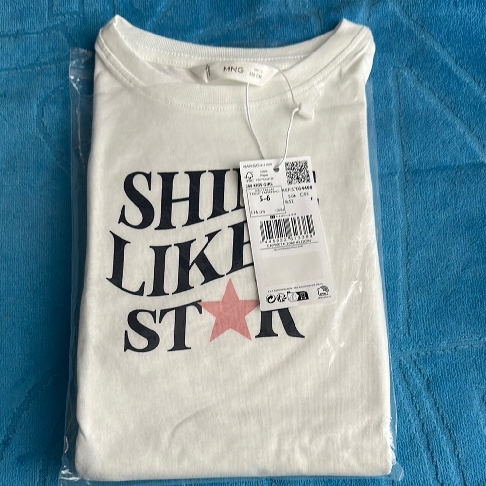 Mango Kids Long Sleeve Tee - White with Black and Pink